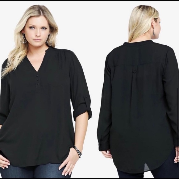 torrid Tops - Torrid Black Semi-sheer Rayon Henley Tunic, Size 4